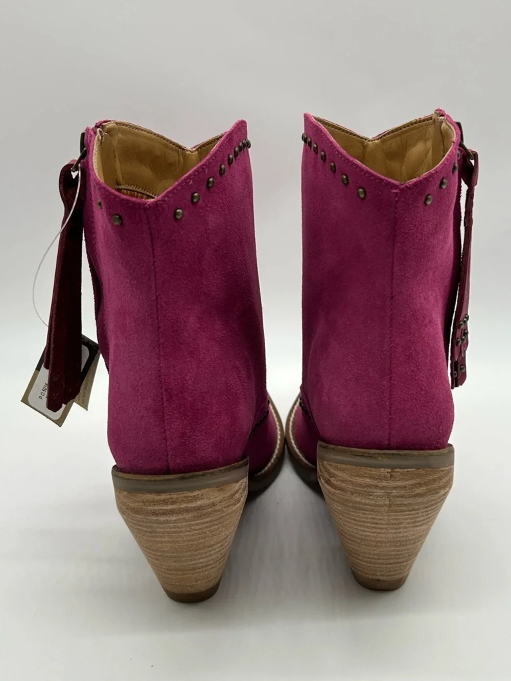 Dingo Pink Suede Ankle Boots Studded Fringe Western Style Sz 8M New With Box